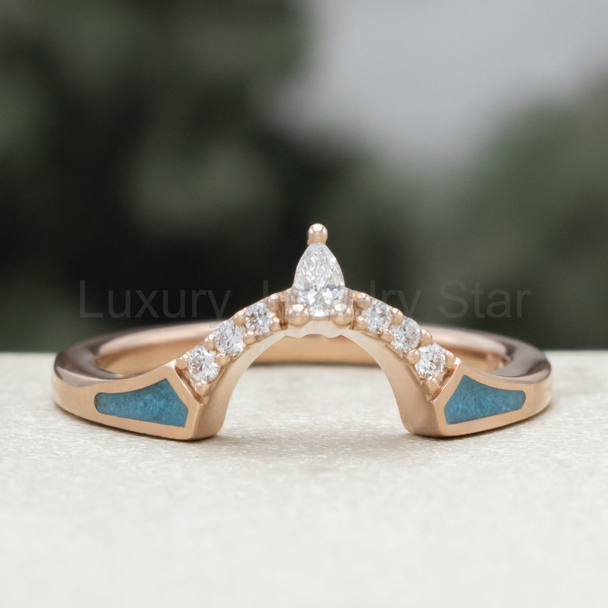 "Terra" - Bridal Suite - Round Cabochon Cut Turquoise Engagement Ring With Diamond Halo & - image 32