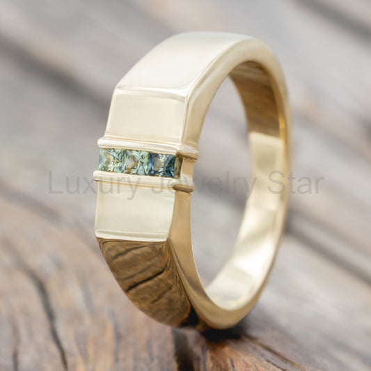 "Thatcher" - Signet Engagement Ring Featuring Australian Sapphire Accents