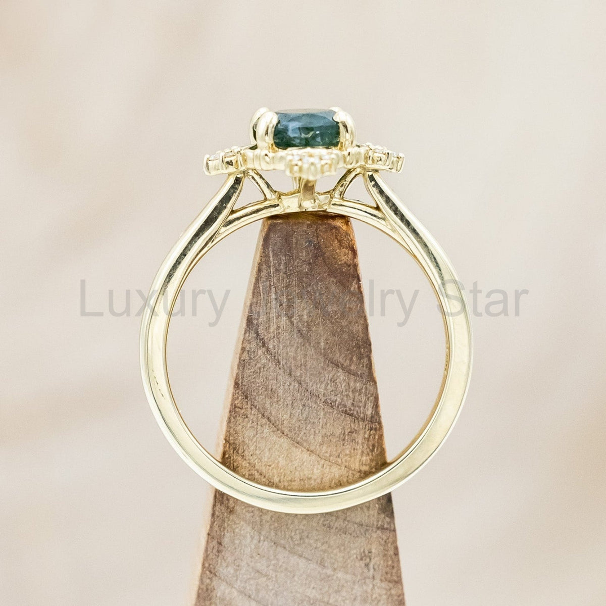"Treva" - Oval Cut Moss Agate Engagement Ring With Diamond Accents & "Melody" Tracer - image 8