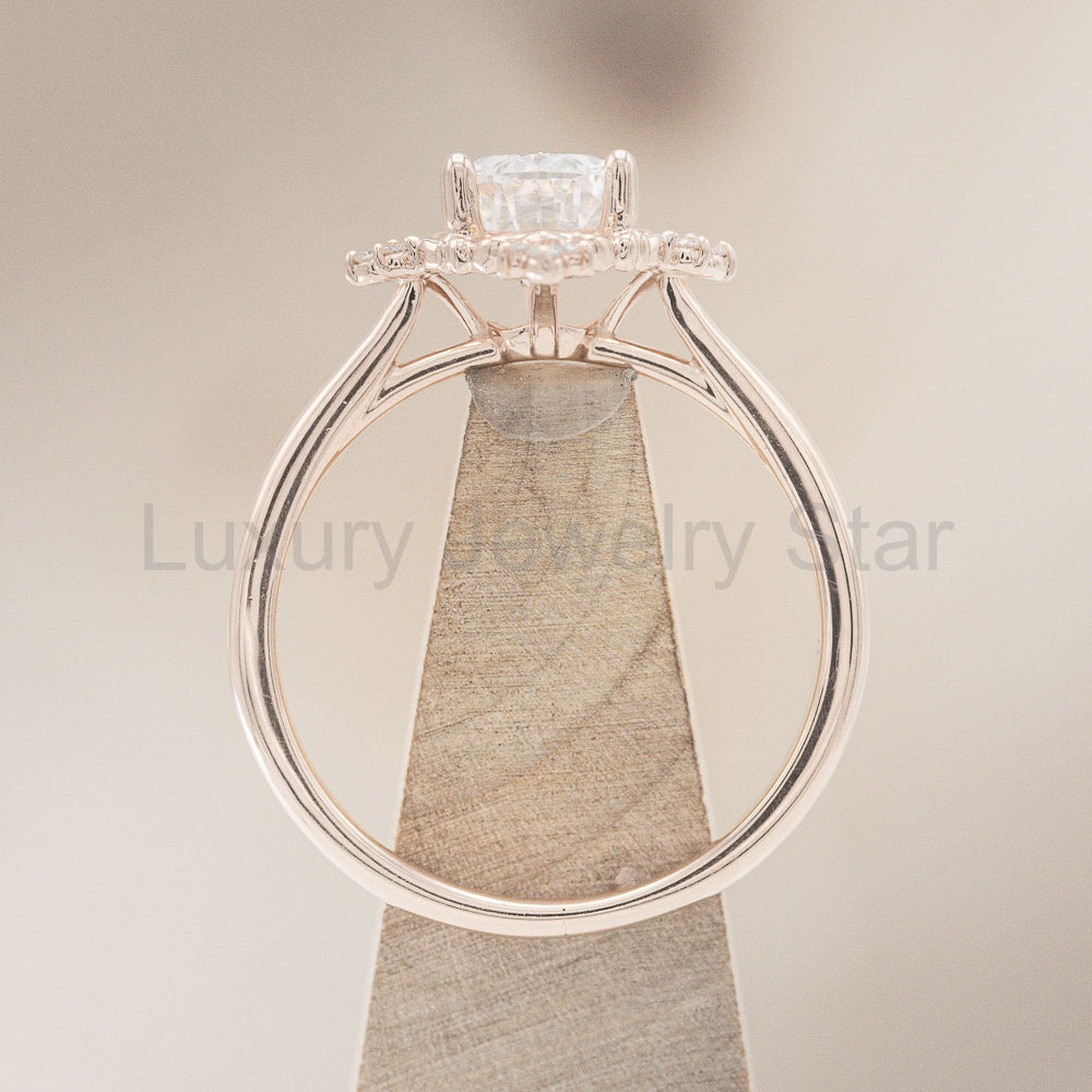 "Treva" - Oval Moissanite Engagement Ring With Diamond Accents & "Melody" Tracer - image 27