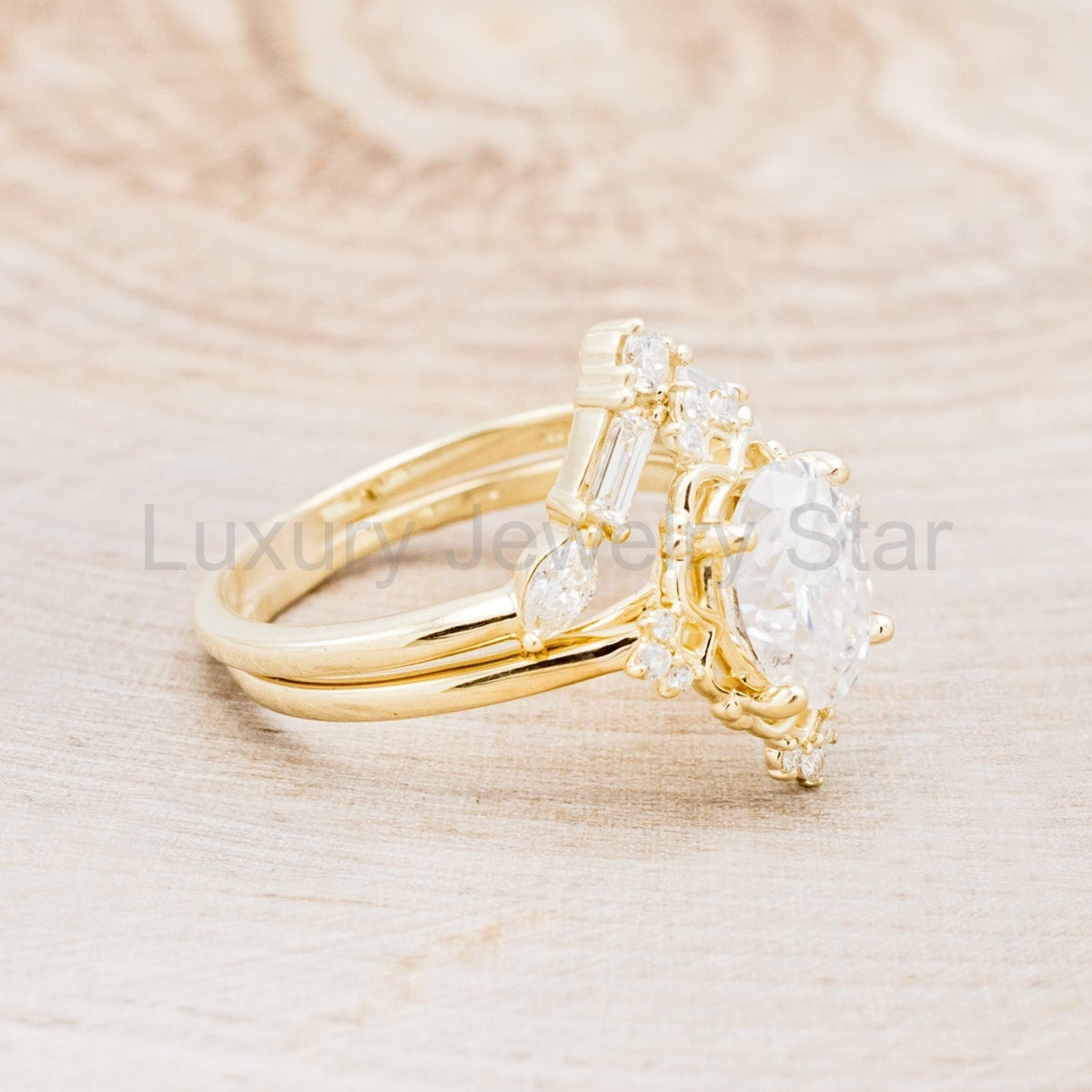"Treva" - Oval Moissanite Engagement Ring With Diamond Accents & "Melody" Tracer - image 3
