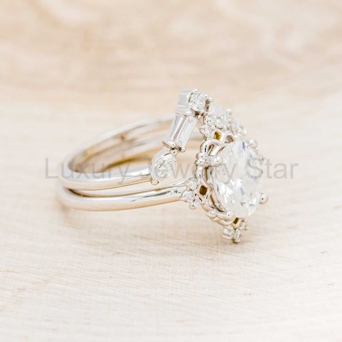 "Treva" - Oval Moissanite Engagement Ring With Diamond Accents & "Melody" Tracer - image 36
