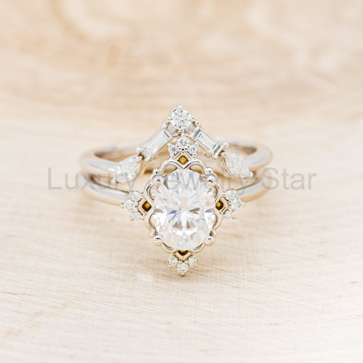 "Treva" - Oval Moissanite Engagement Ring With Diamond Accents & "Melody" Tracer - image 38