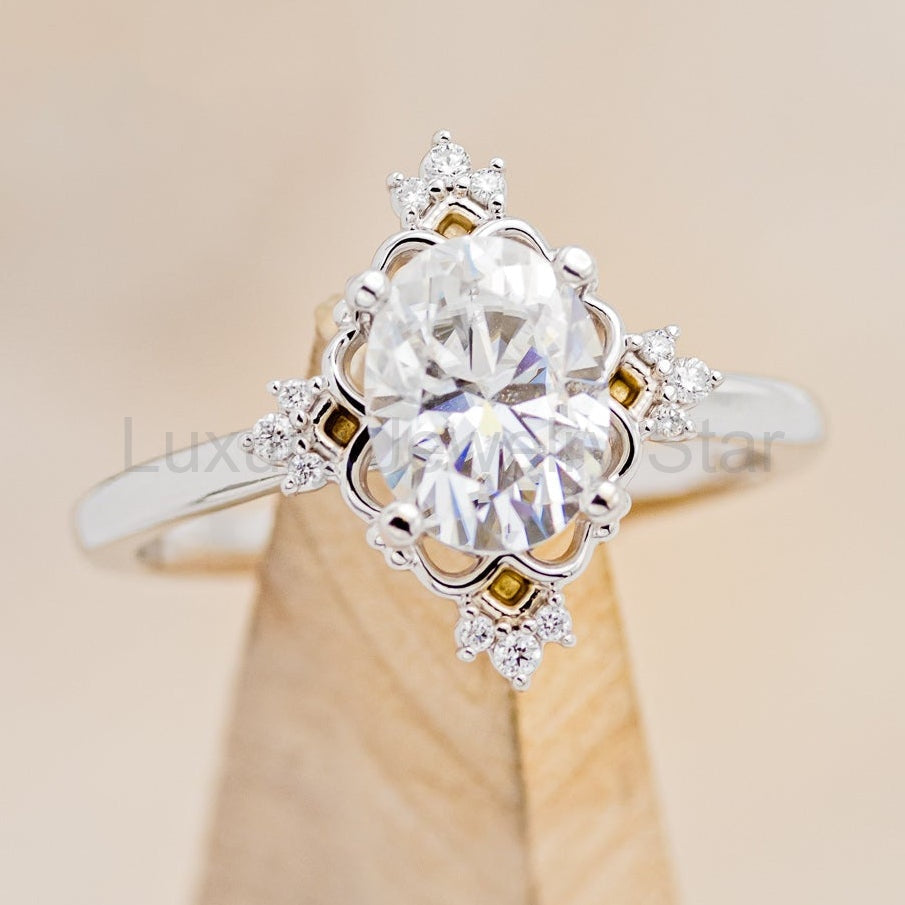"Treva" - Oval Moissanite Engagement Ring With Diamond Accents & "Melody" Tracer - image 39