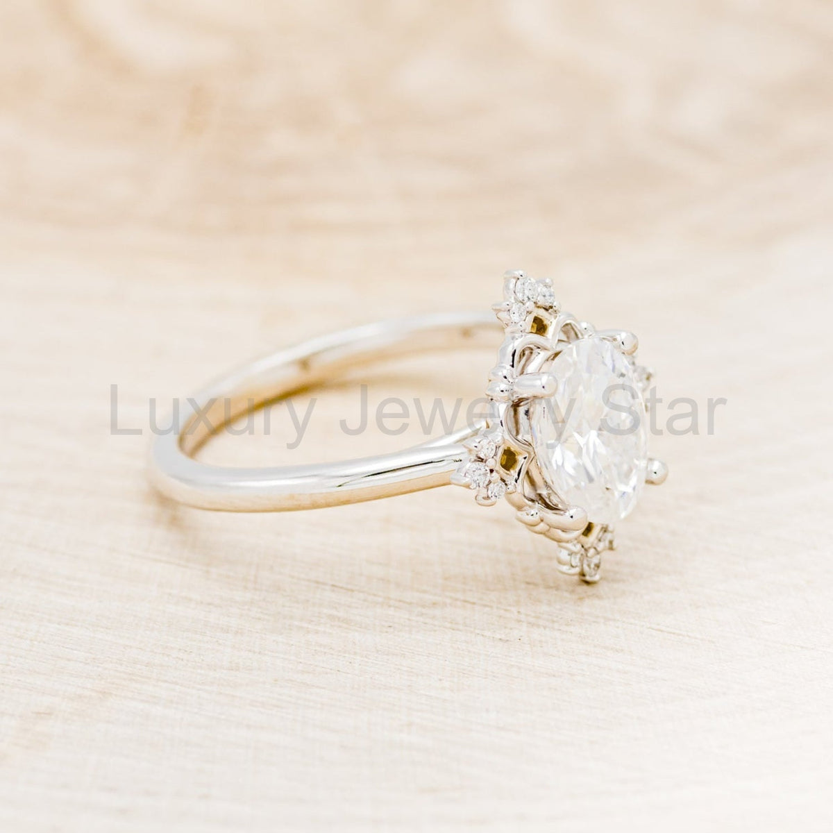"Treva" - Oval Moissanite Engagement Ring With Diamond Accents & "Melody" Tracer - image 40