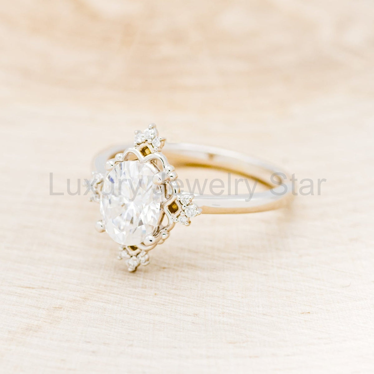 "Treva" - Oval Moissanite Engagement Ring With Diamond Accents & "Melody" Tracer - image 41