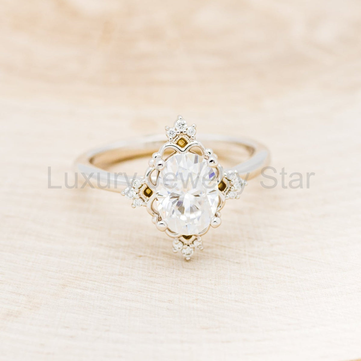 "Treva" - Oval Moissanite Engagement Ring With Diamond Accents & "Melody" Tracer - image 42
