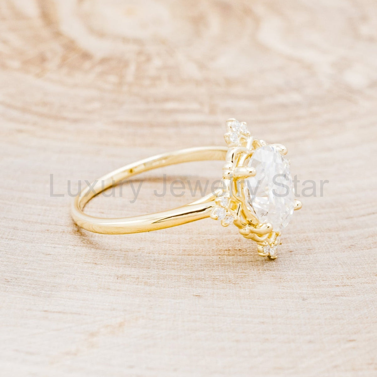 "Treva" - Oval Moissanite Engagement Ring With Diamond Accents & "Melody" Tracer - image 7