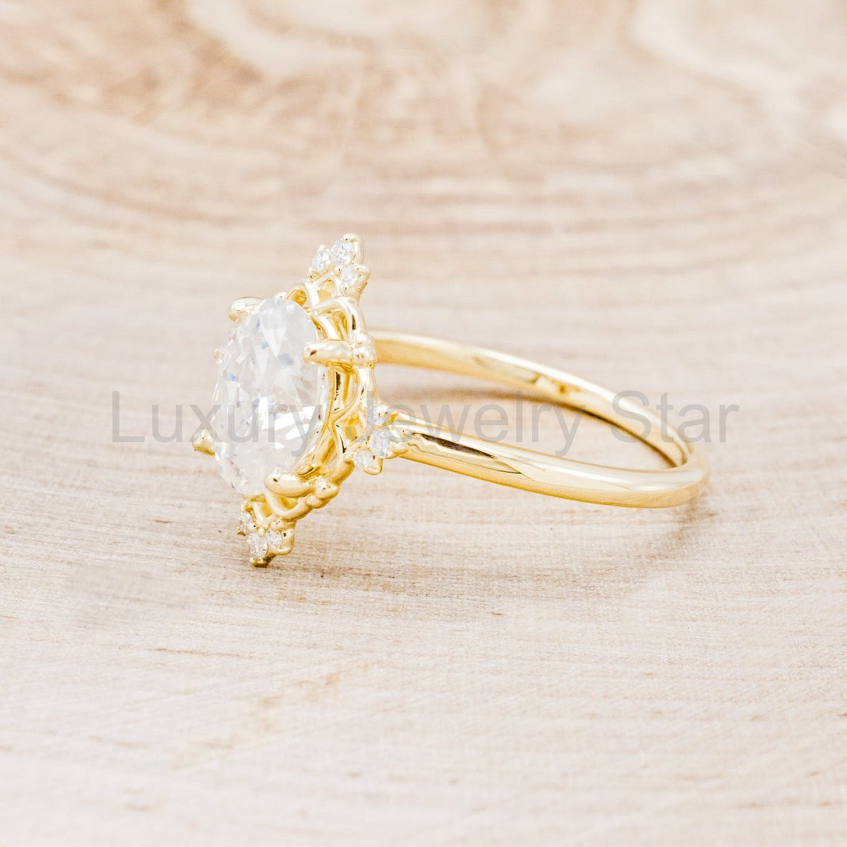"Treva" - Oval Moissanite Engagement Ring With Diamond Accents & "Melody" Tracer - image 8