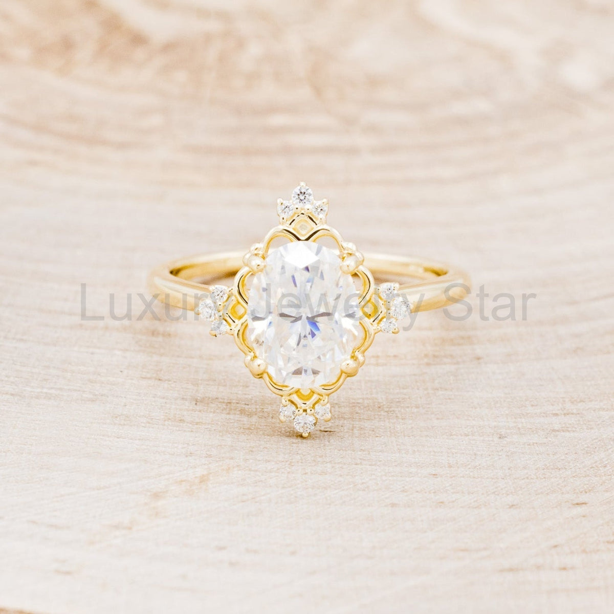 "Treva" - Oval Moissanite Engagement Ring With Diamond Accents & "Melody" Tracer - image 9