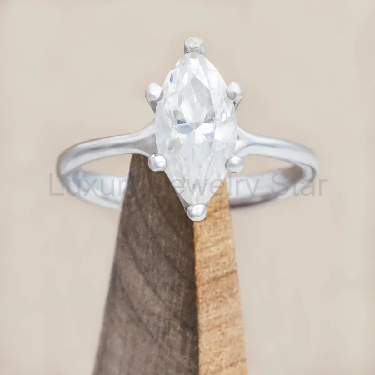 "Tulip" - Marquise Cut Moissanite Engagement Ring - 14K White Gold - Size 7 1/4 - image 2