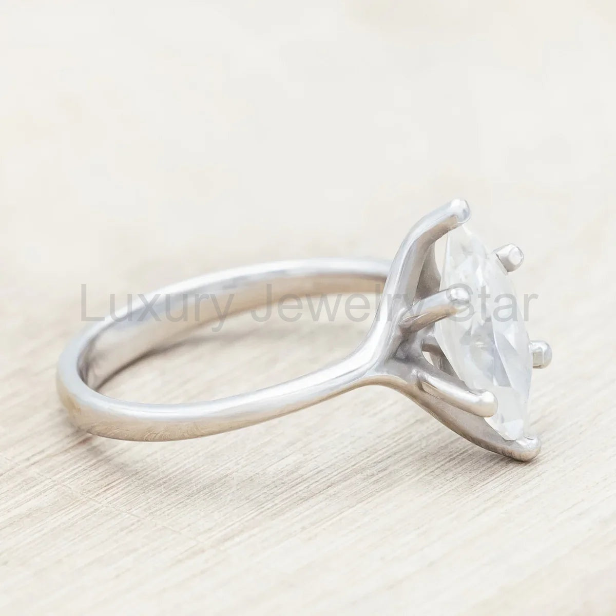 "Tulip" - Marquise Cut Moissanite Engagement Ring - 14K White Gold - Size 7 1/4 - image 3