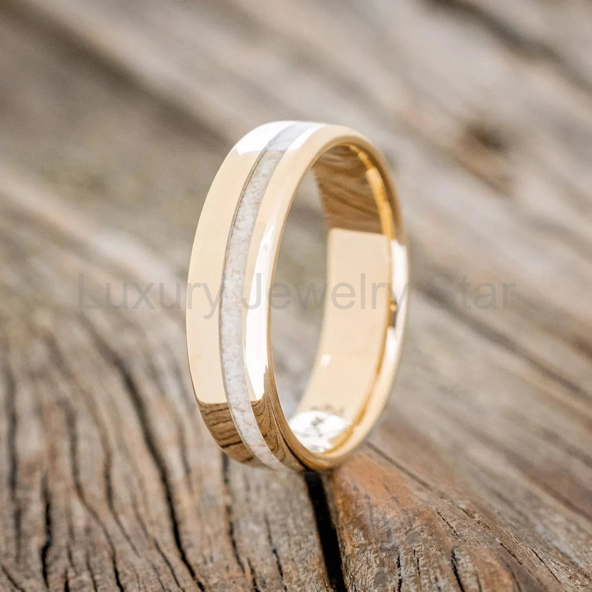 "Vertigo" - Fire & Ice Opal Wedding Band - 14K Yellow Gold (6mm) - Size 8 1/2