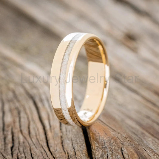 "Vertigo" - Fire & Ice Opal Wedding Band - 14K Yellow Gold (6mm) - Size 8 1/2