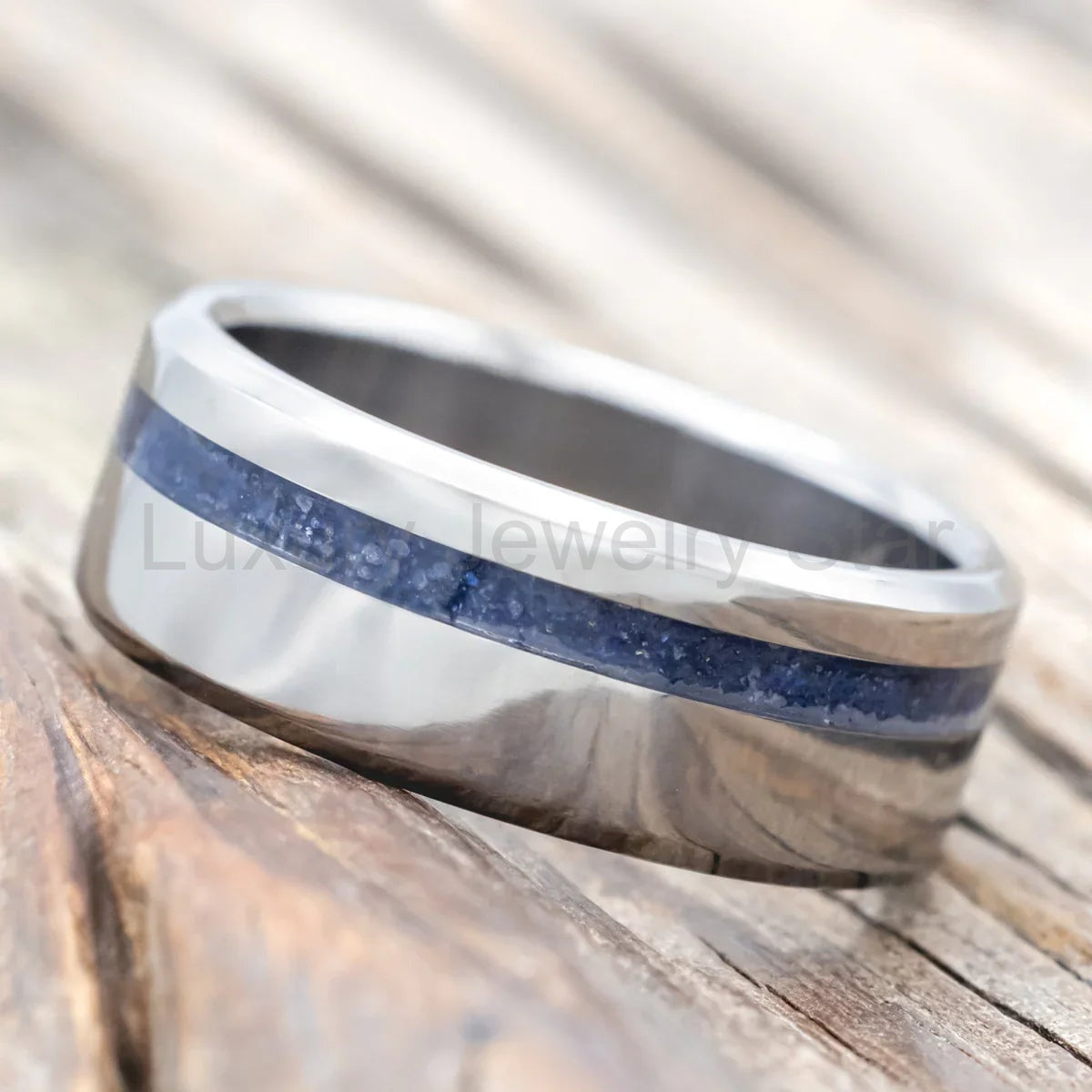 "Vertigo" - Lapis Lazuli Wedding Band - Titanium (8mm) - Size 9 - image 3