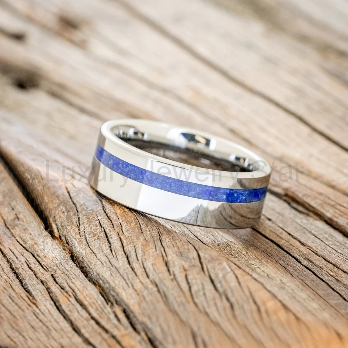 "Vertigo" - Lapis Lazuli Wedding Band - Tungsten (8mm) - Size 9 - image 2