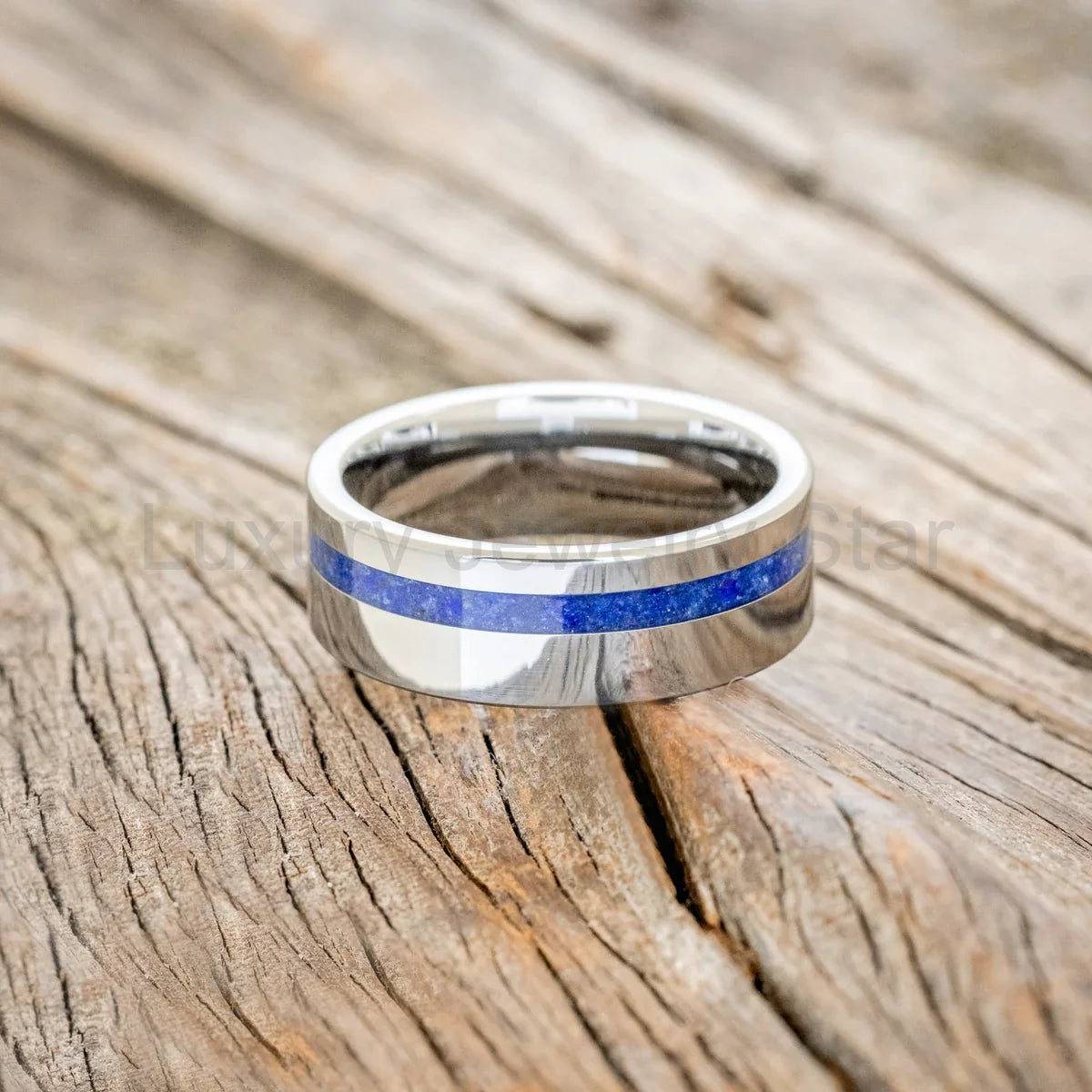 "Vertigo" - Lapis Lazuli Wedding Band - Tungsten (8mm) - Size 9 - image 3