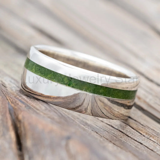 "Vertigo" - Wedding Band With Natural Moss Inlay - Silver - Size 7 1/2 - image 2