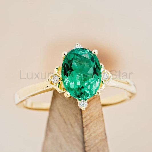 "Zella" - Lab-Grown Emerald Engagement Ring With Diamond Accents