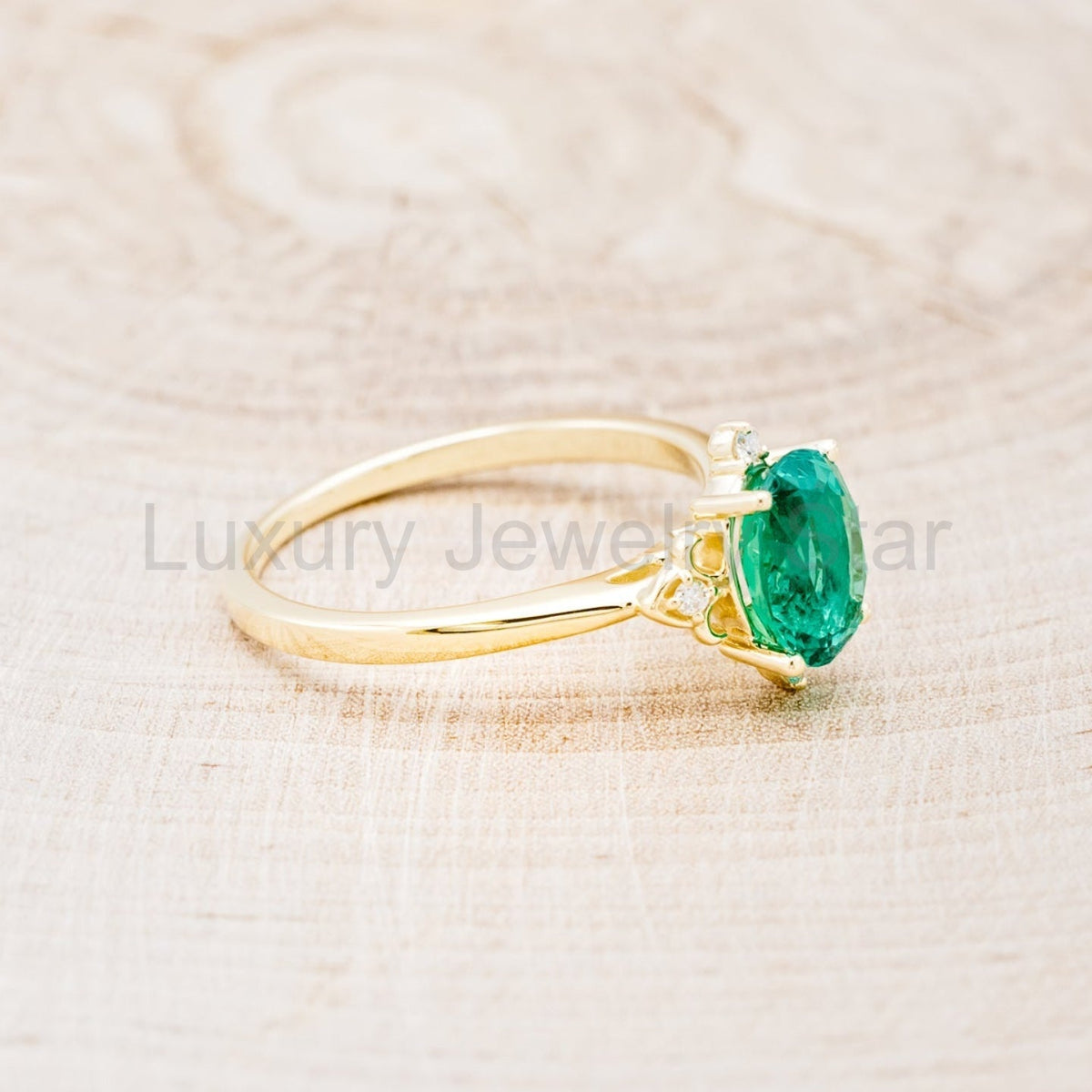 "Zella" - Lab-Grown Emerald Engagement Ring With Diamond Accents - image 2