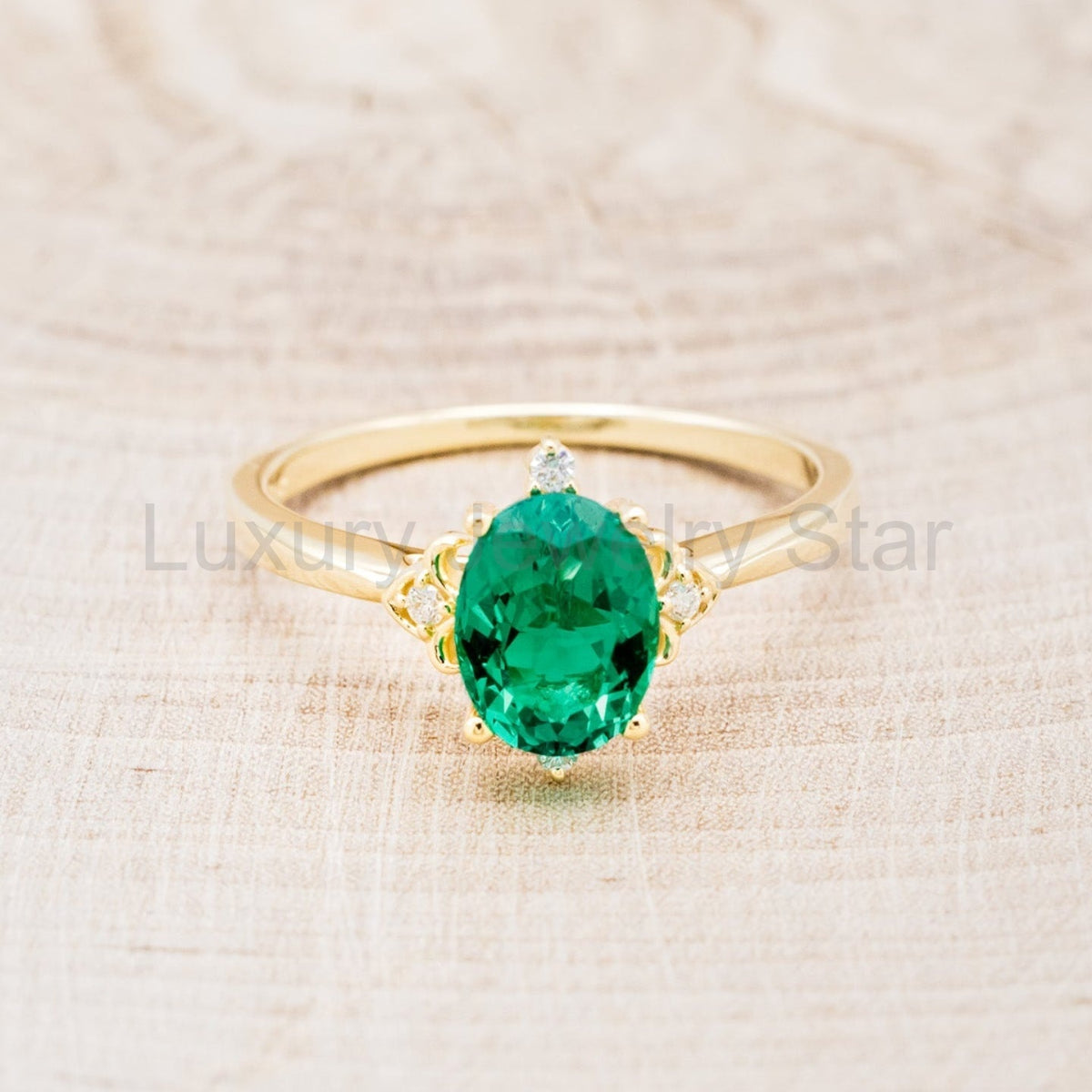 "Zella" - Lab-Grown Emerald Engagement Ring With Diamond Accents - image 4