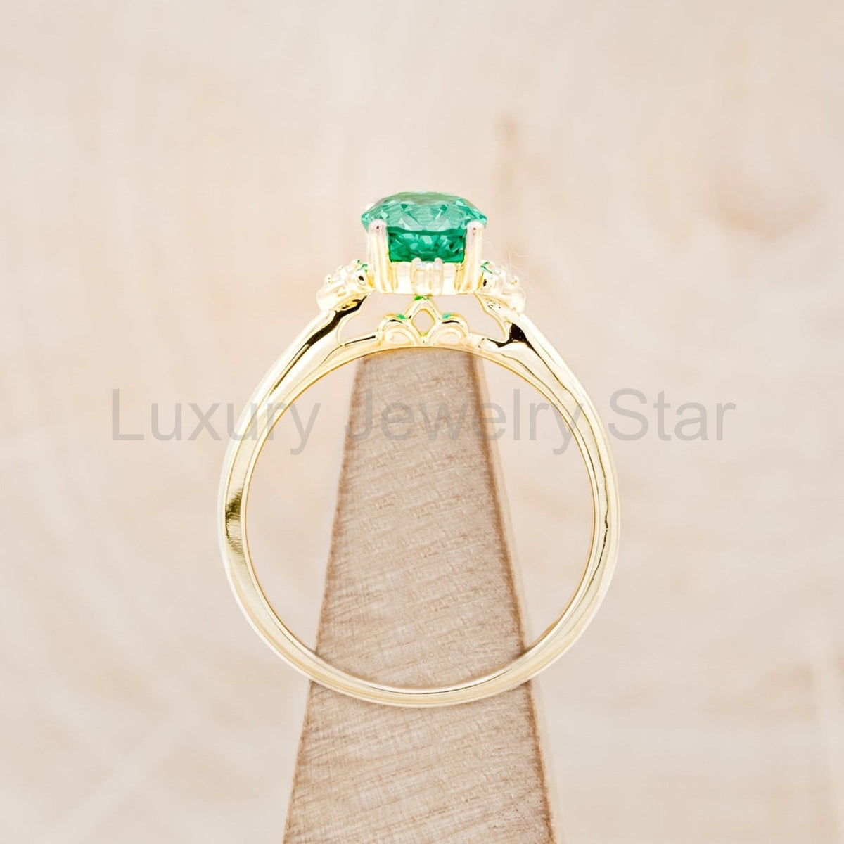 "Zella" - Lab-Grown Emerald Engagement Ring With Diamond Accents - image 5