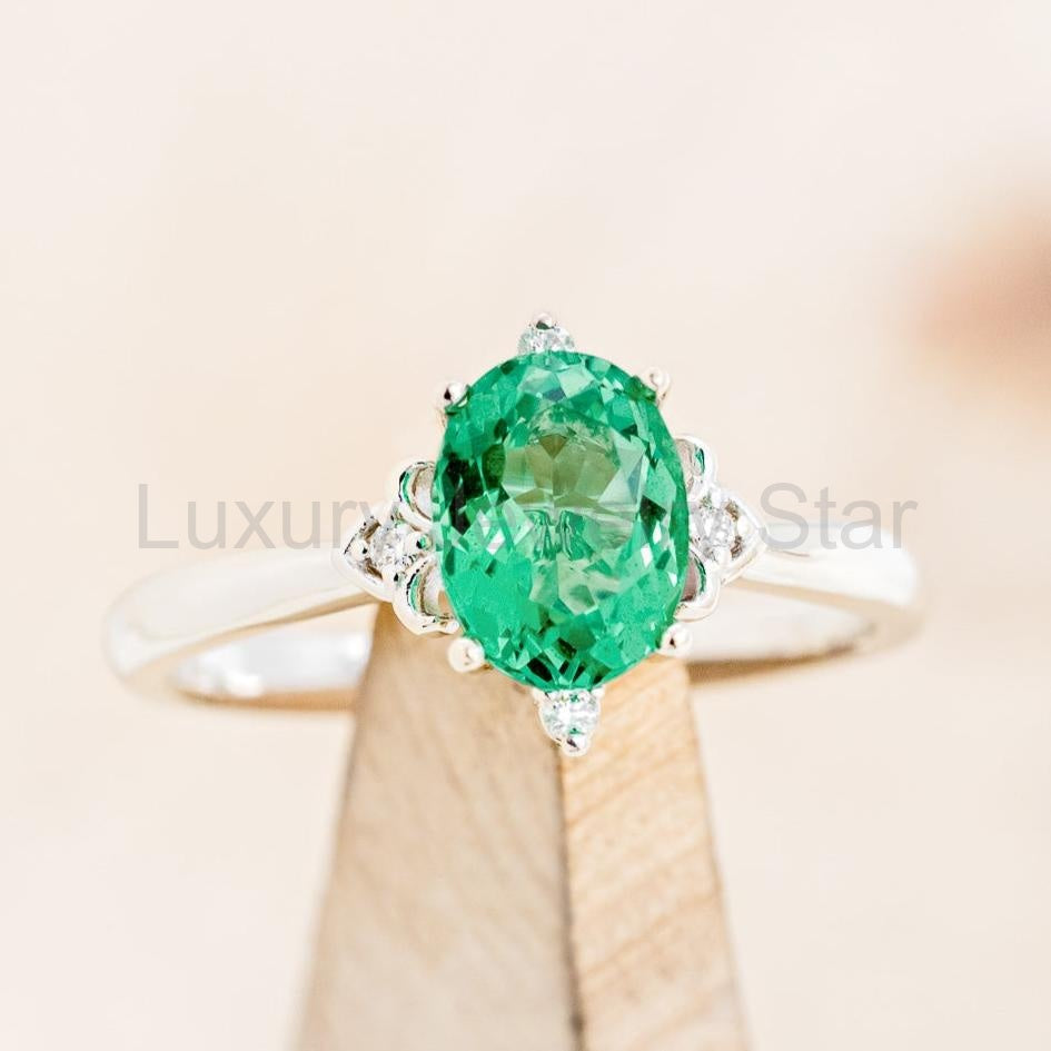 "Zella" - Lab-Grown Emerald Engagement Ring With Diamond Accents - image 7