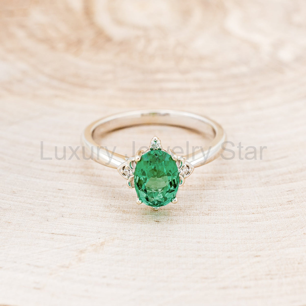"Zella" - Lab-Grown Emerald Engagement Ring With Diamond Accents - image 8