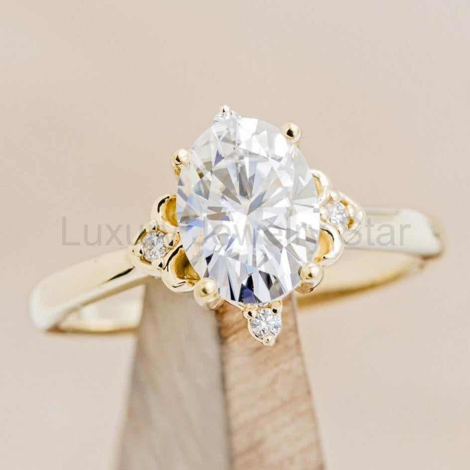 "Zella" - Oval Cut Moissanite Engagement Ring With Diamond Accents