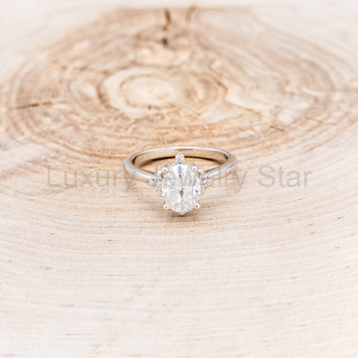 "Zella" - Oval Cut Moissanite Engagement Ring With Diamond Accents - image 10