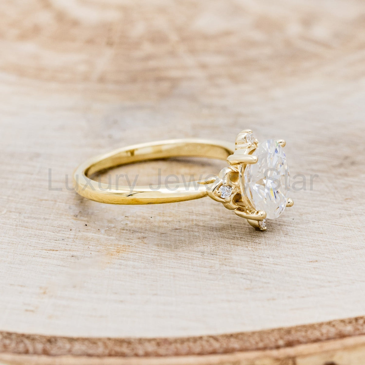"Zella" - Oval Cut Moissanite Engagement Ring With Diamond Accents - image 2