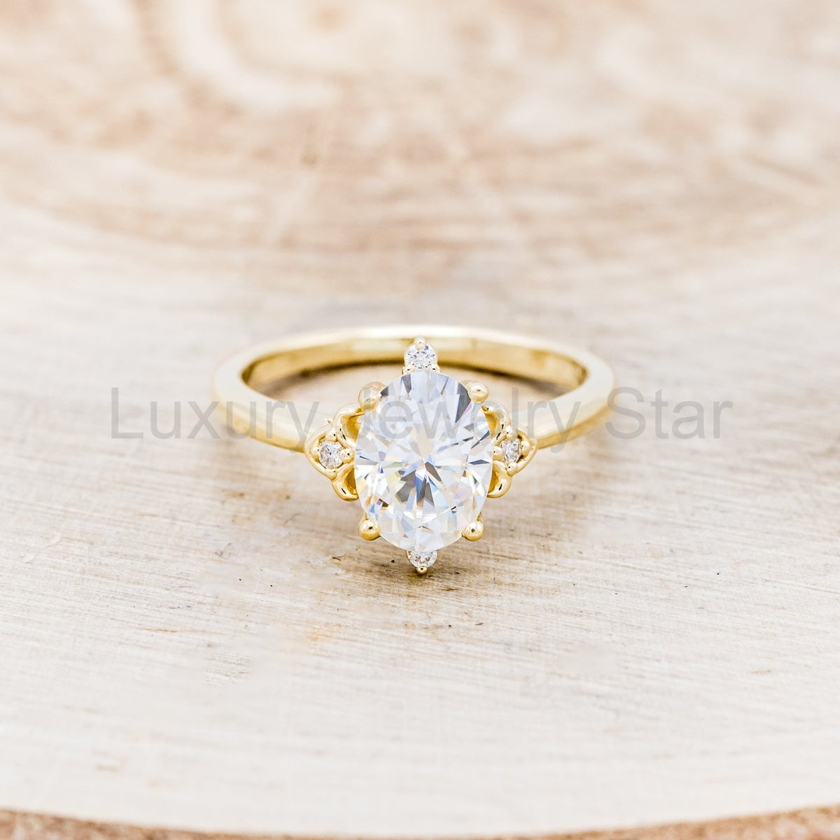 "Zella" - Oval Cut Moissanite Engagement Ring With Diamond Accents - image 4