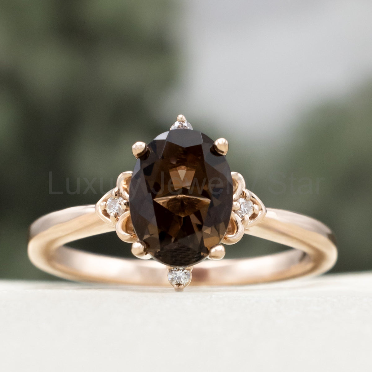 "Zella" - Smoky Quartz Engagement Ring With Diamond Accents - image 2