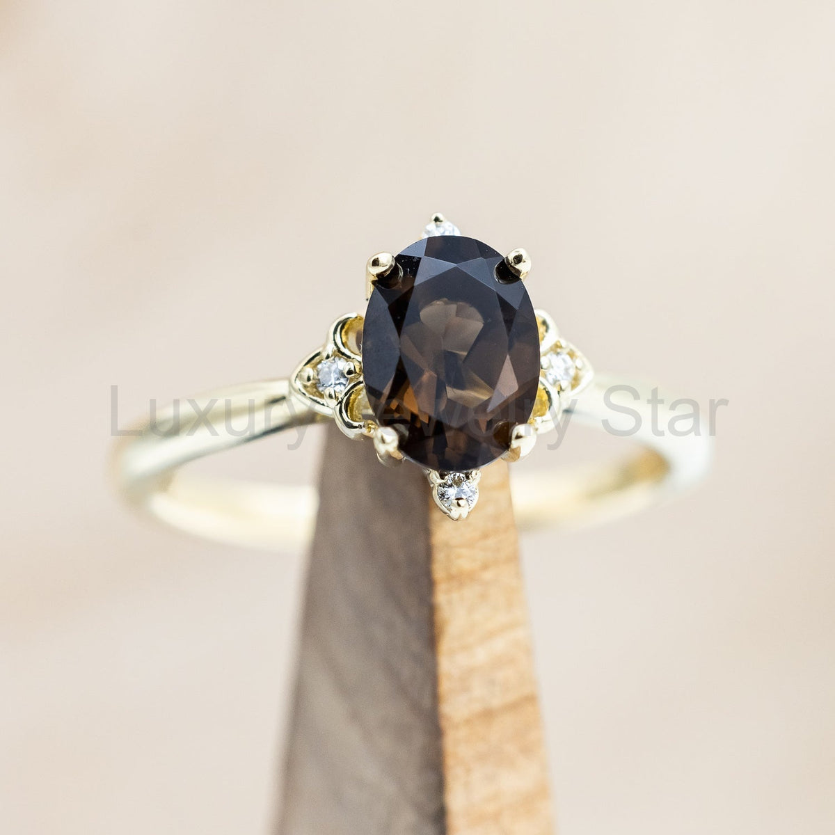"Zella" - Smoky Quartz Engagement Ring With Diamond Accents - image 6