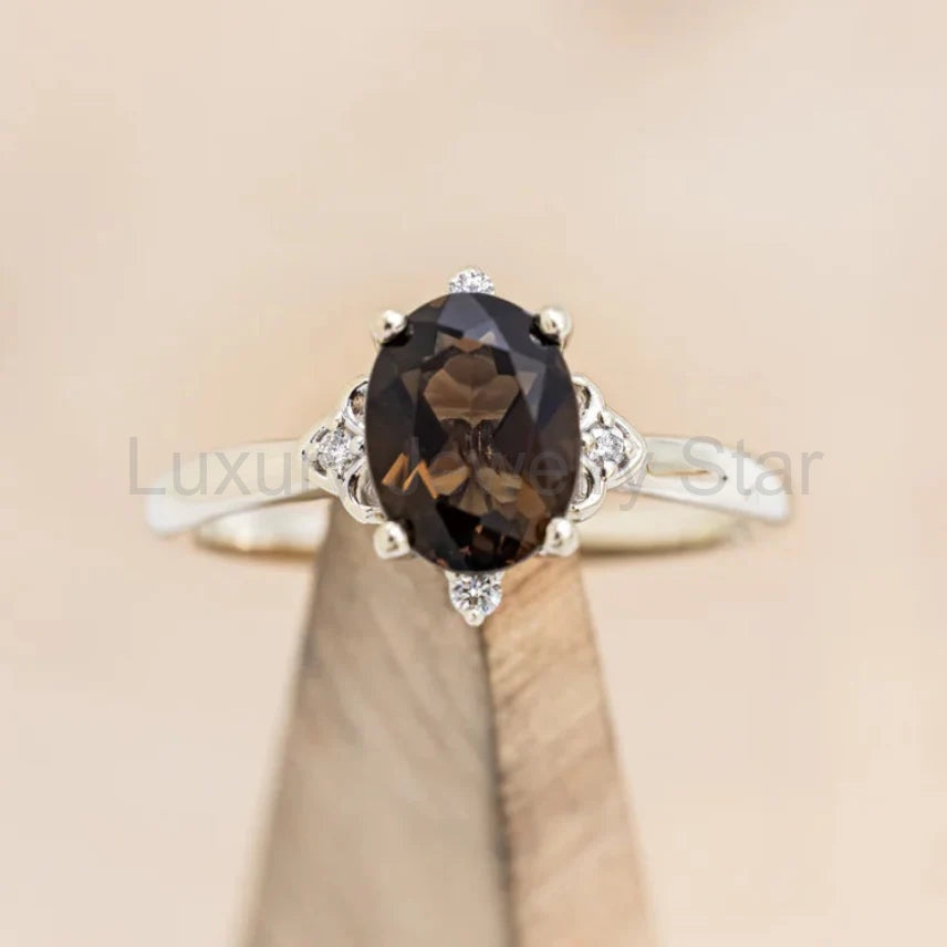 "Zella" - Smoky Quartz Engagement Ring With Diamond Accents - image 7