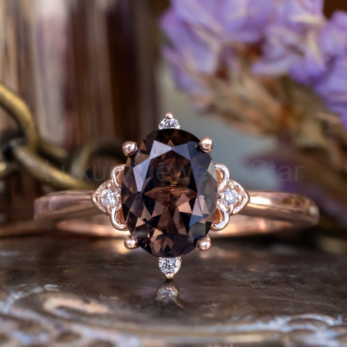 "Zella" - Smoky Quartz Engagement Ring With Diamond Accents - image 8