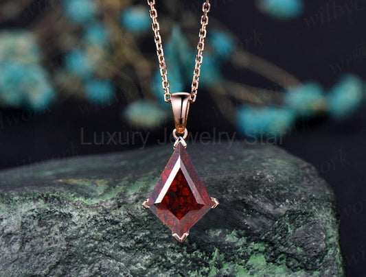 Kite cut red bloodstone necklace solid 14k 18k rose gold vintage unique pendant women her gemstone anniversary bridal gift mother