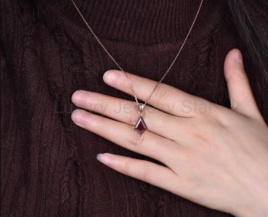 Kite cut red bloodstone necklace solid 14k 18k rose gold vintage unique pendant women her gemstone anniversary bridal gift mother