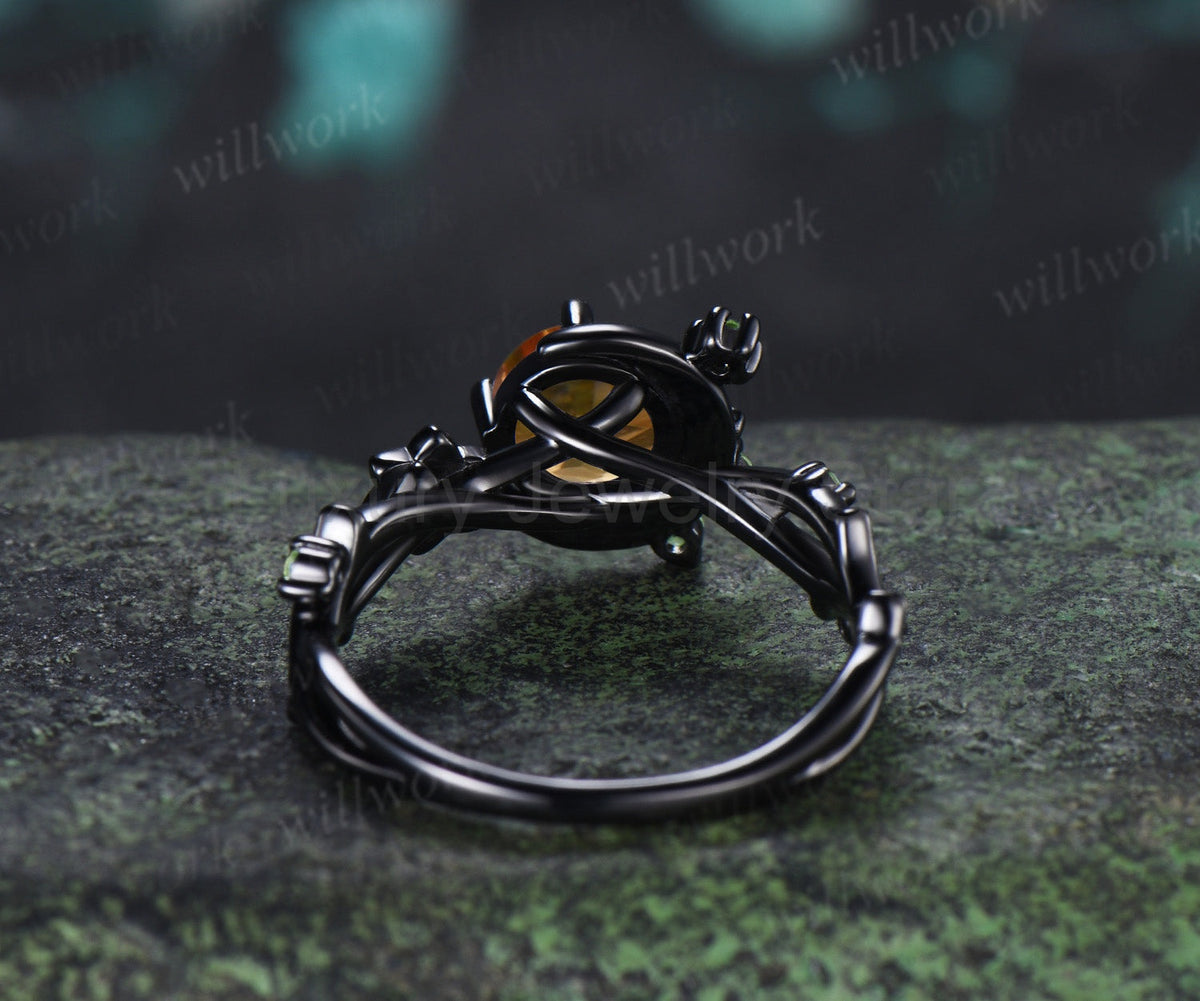 Round Cut Citrine Engagement Ring Moon Peridot Cluster Promise Ring Floral Twig Branch - image 5