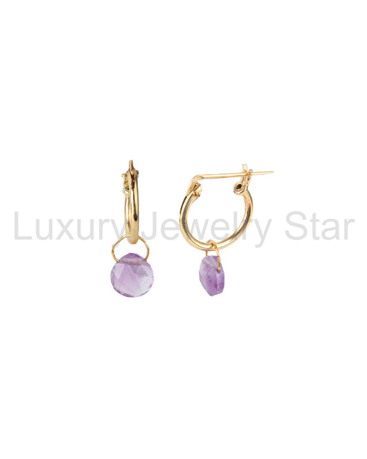 Amethyst Heart Floating Drop Huggies | 12mm