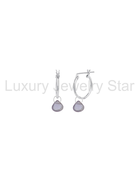 Amethyst Heart Floating Drop Huggies | 14mm