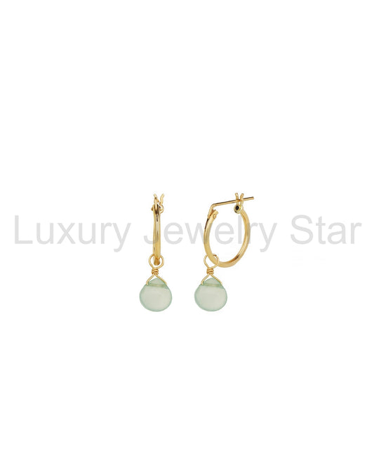 Aqua Chalcedony Heart Floating Drop Huggies | 14mm