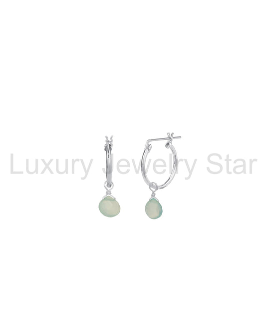 Aqua Chalcedony Heart Floating Drop Huggies | 14mm