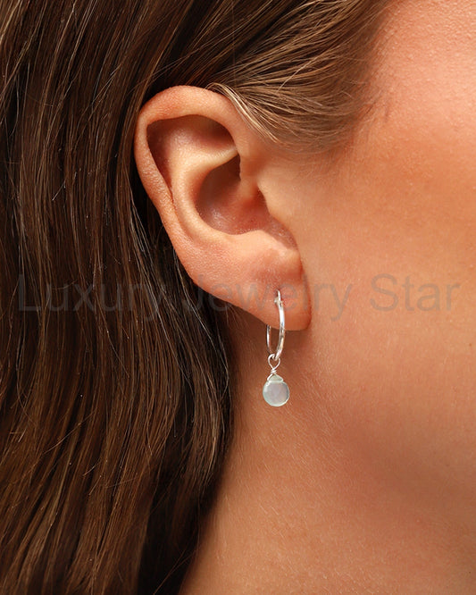 Aqua Chalcedony Heart Floating Drop Huggies | 14mm - image 2