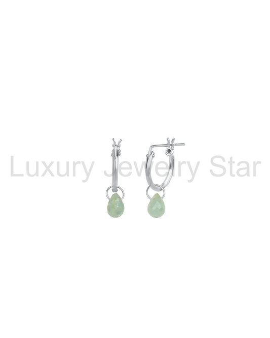 Aquamarine Teardrop Floating Drop Huggies | 12mm