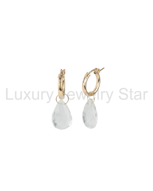 Clear Quartz Pear Floating Drop Huggies | 15mm