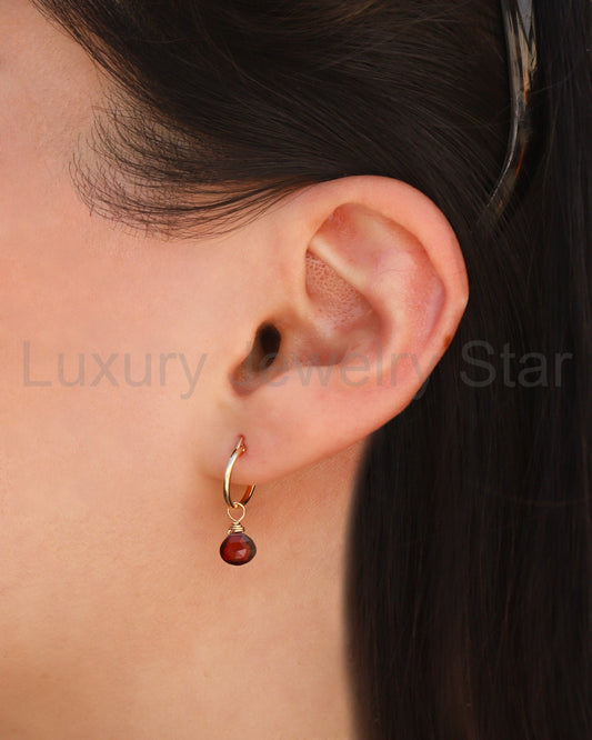Garnet Heart Floating Drop Huggies | 12mm - image 2