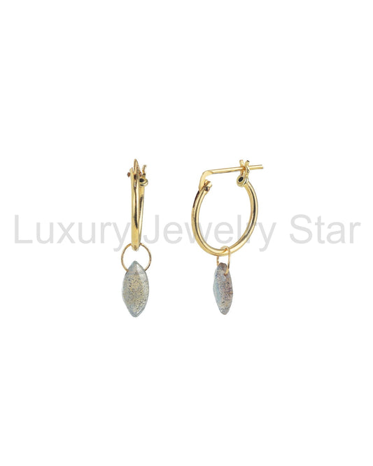Labradorite Marquise Floating Drop Huggies | 15mm