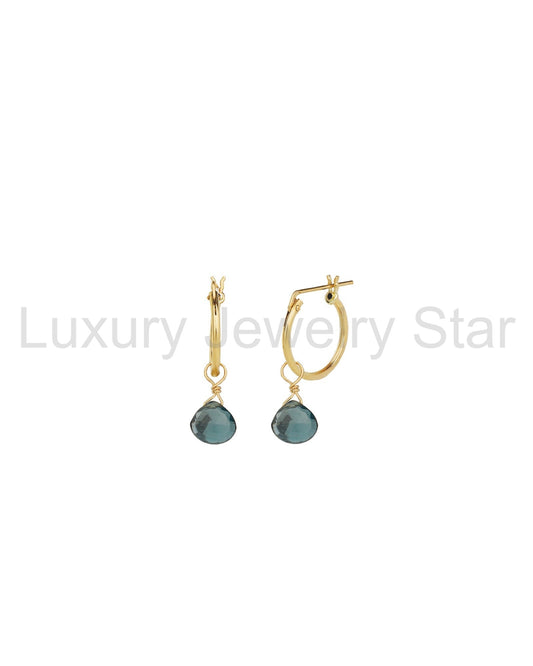 London Blue Topaz Heart Floating Drop Huggies | 14mm