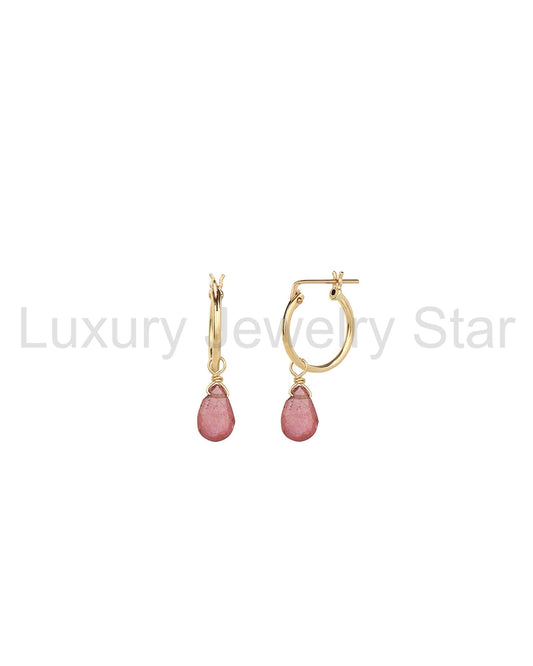 Pink Sapphire Pear Floating Drop Huggies | 14mm